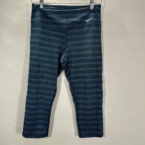 Nike Dri Fit Pants Womens Medium Blue Stripe Stretch Compression Run Yoga Crop